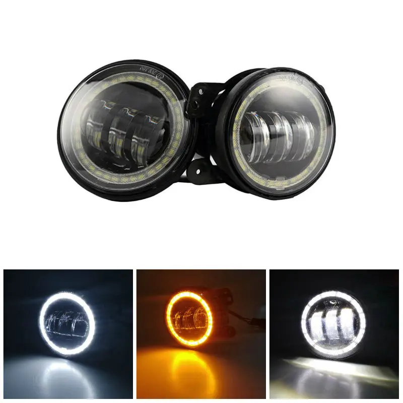 30W 4inch LED Fog Lights 2PCS with Red Demon Angle Eyes Green/Yellow Turn Singal for Jeep Wrangler Dodge Magnum | Автомобили и