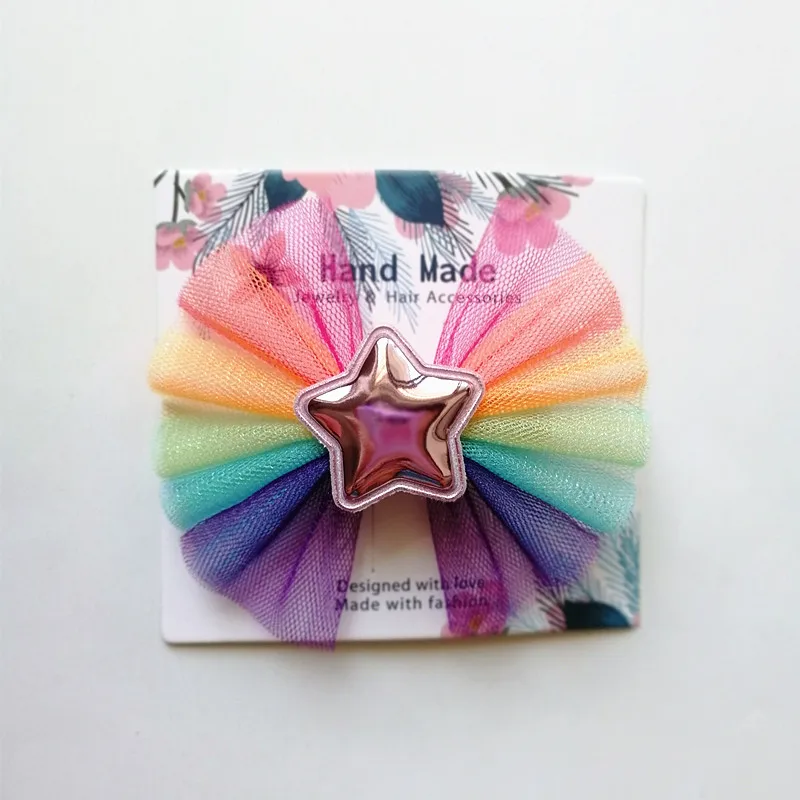 Pink star 20 шт./партия, новинка, заколка для волос с радужным принцем и звездами, высокое качество, разноцветные заколки для волос для девочек, заколки для волос, милые детские заколки для волос - Цвет: Pink star