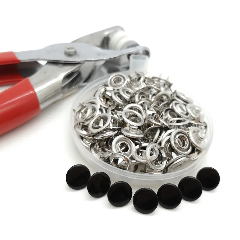 100sets Cap Prong Snap Buckle Button Studs-Fasteners Buttons-Press Metal Baby Sliver 10mm + Clip plier Sets | Дом и сад
