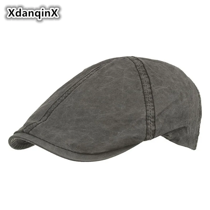 

XdanqinX 2019 New-style Men's Washed Cotton Berets Light Edition Simple Retro Visor Hat Adjustable Size Brand Cotton Cap For Men