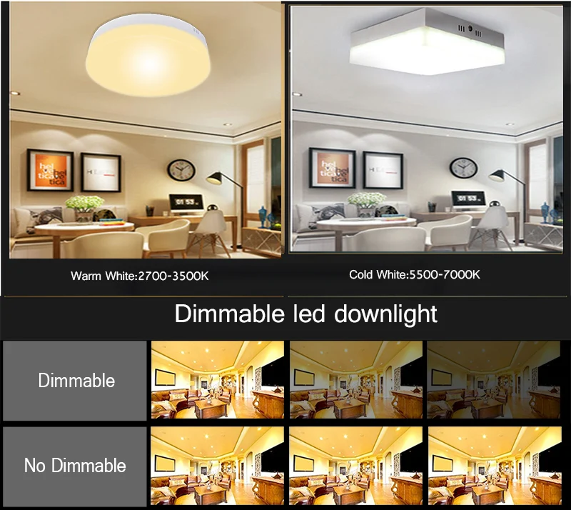 HOTOOK-Panel LED regulable, lámpara de techo montada en Superficie redonda y cuadrada para cocina y hogar, 6W, 12W, 18W y 24W