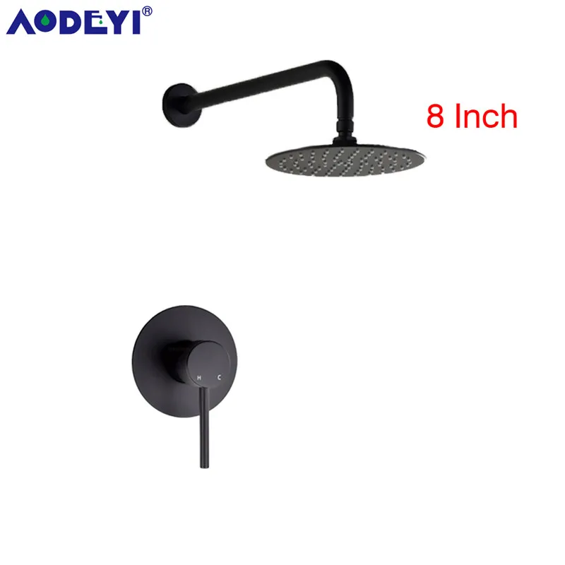 Black 8 Inch AODEYI настенная Душевая система для ванной комнаты, латунь, смеситель для горячей и холодной воды, " 10" 1", душевая головка из нержавеющей стали - Цвет: Black 8 Inch