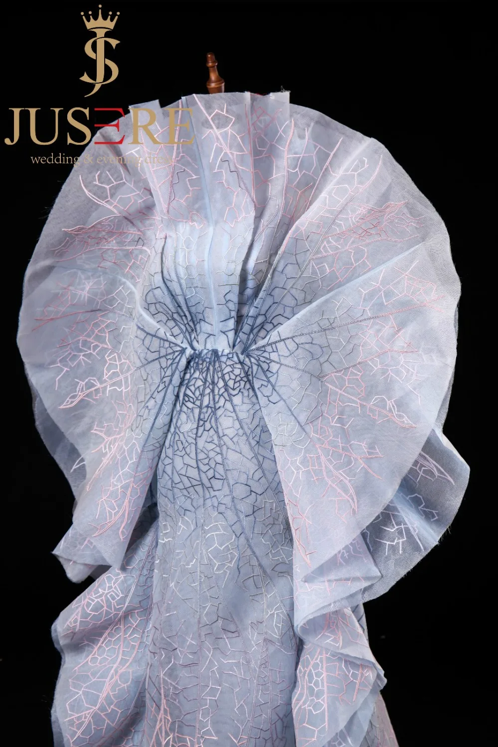 JUSERE 2019 SS модное шоу светло голубое длинное вечернее платье с вышивкой Иллюзия
