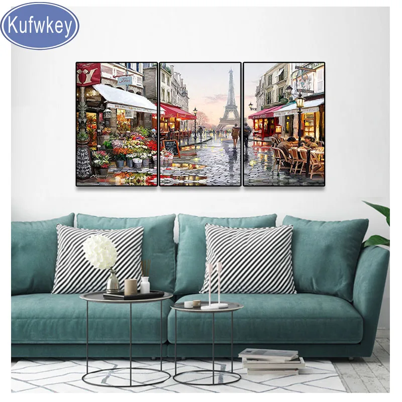 Триптих полностью алмазные картины Башня Парижа французская улица вышивка
