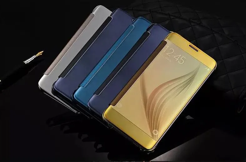 Умный кожаный чехол-книжка для samsung Galaxy S11 S10 S7 Edge S8 S9 Plus Note 7 8 9 10 C5 C7 C9 Pro роскошный зеркальный прозрачный чехол