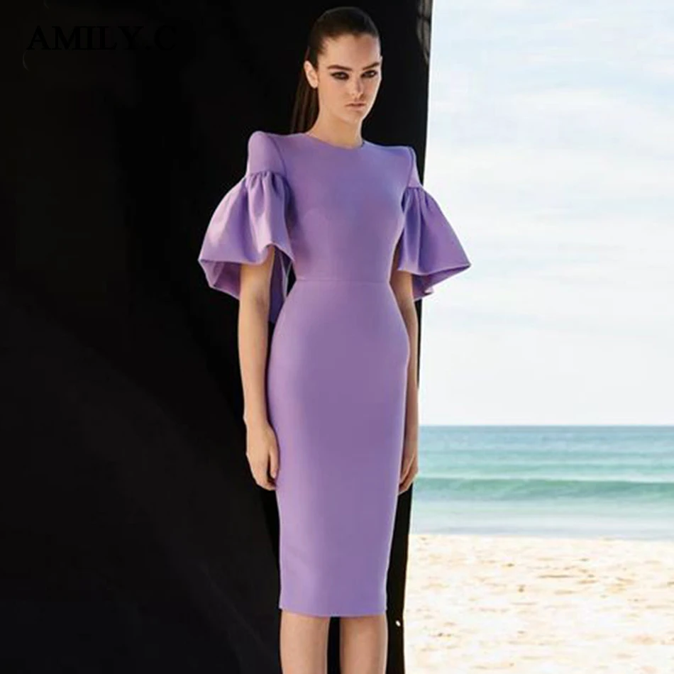 Amily. c летнее женское платье Vestidos Сексуальное Фиолетовое короткое платье с накидкой и круглым вырезом элегантные сексуальные вечерние платья для подиума