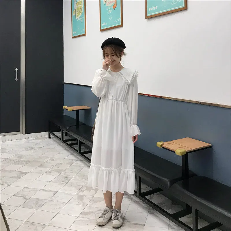 Женское плиссированное платье Alien Kitty повседневное простое белое с воротником