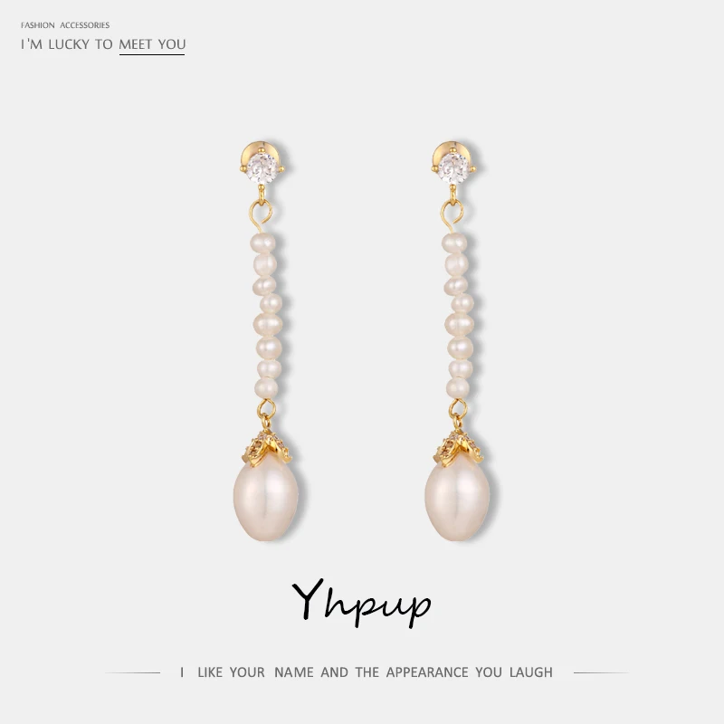 Yhpup Fashion Brand Chic Natural Pearl Chain Dangle Earrings Exquisite Charm CZ Oorbellen for Female Party Wedding Gift S925 New | Украшения