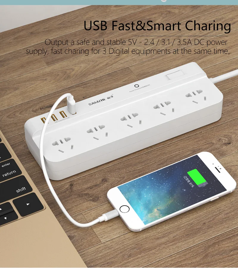 SAMZHE power Strip розетка переносная лента переходник с 3 usb-портом многофункциональная умная Домашняя электроника