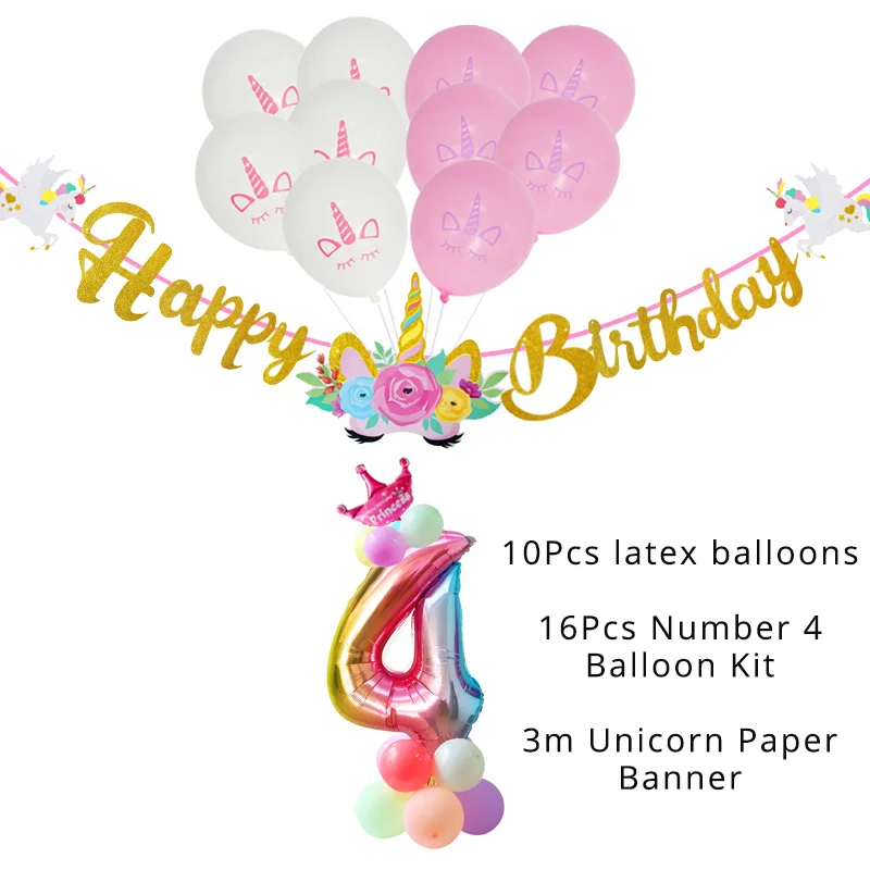 balloon banner kit 4 WEIGAO 0-9 Радуга Единорог баннер для вечеринки и воздушные шары Комплект блестящий для дня рождения баннер бумага Гарланд с номером воздушный шар Декор - Цвет: balloon banner kit 4