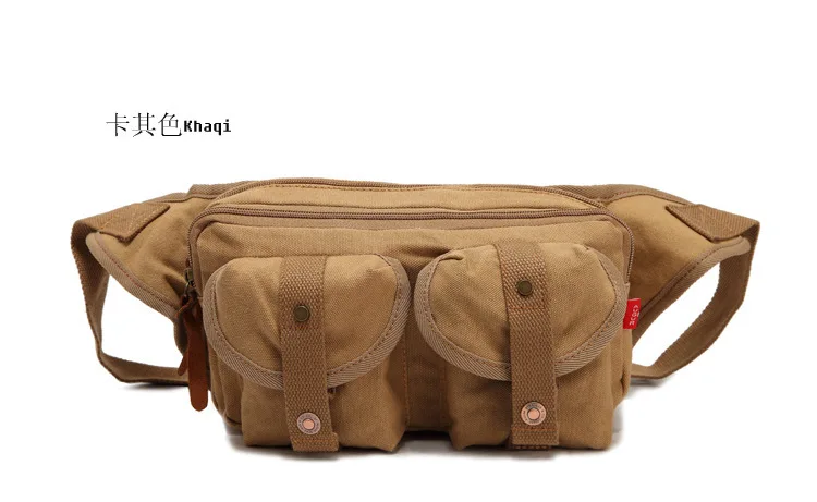 khaki Унисекс Хлопок ретро холст для мужчин талии поясная сумка Винтаж Crazy Horse 3L слинг мессенджер груди сумки кошелек телефон - Цвет: khaki