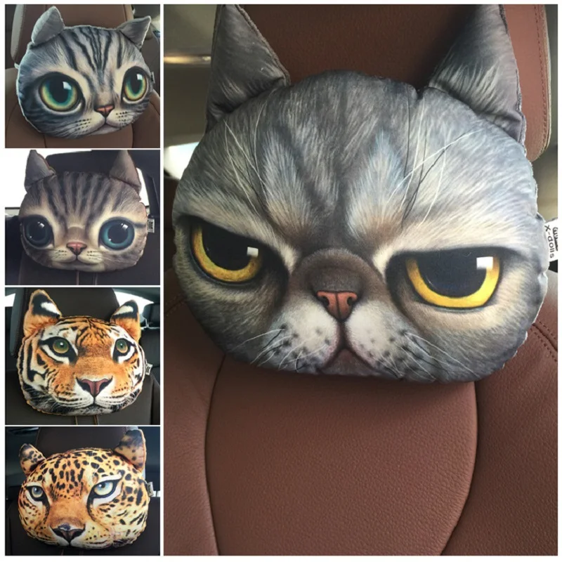 

Newest 2021 3D Printed Dog Cat face Car Headrest Neck Rest Auto Neck Safety Cushion/ Car Neck Support Headrest Without Filler