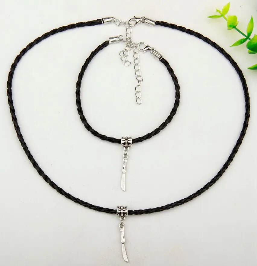 10 комплектов хит антикварный серебряный нож подвеска многоцветная плетеная