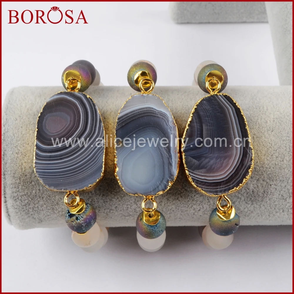 BOROSA 1 шт. модные браслеты для женщин, золотой цвет натуральный оникс кулон agates Druzy Кристалл с 10 мм матовые бусины браслет G1397