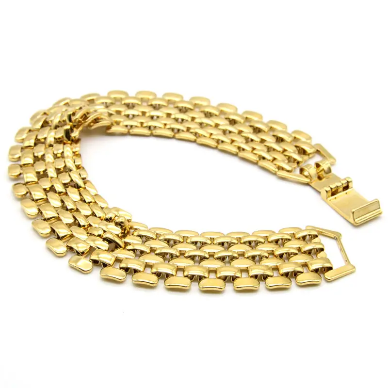 New Mesh Shaped Mens Bracelet Yellow Gold Filled 18MM Wide Hip Hop Boys/Man Wrist Chain 8.26