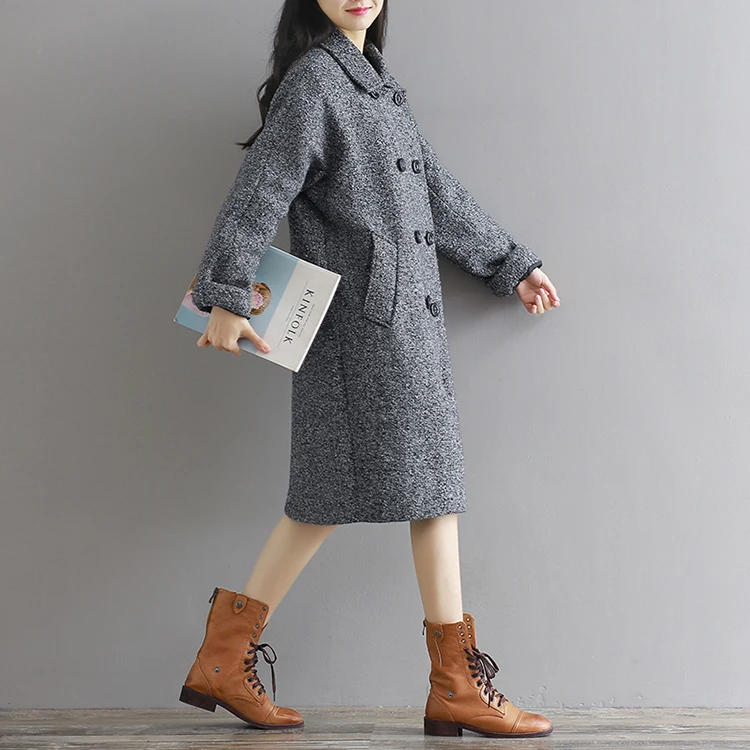 2017 Новинка зимы ретро сплошной цвет средней длины шерстяная куртка Для женщин с