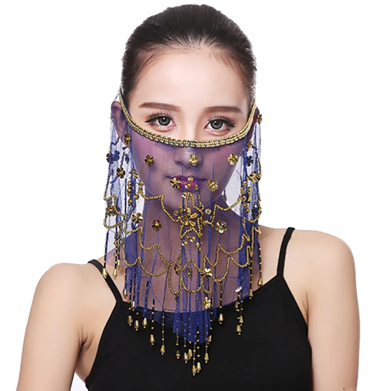 

P23 Accessories selling Indian belly dance knitted face veils ndian dance costume props facial mask belly dance face mask