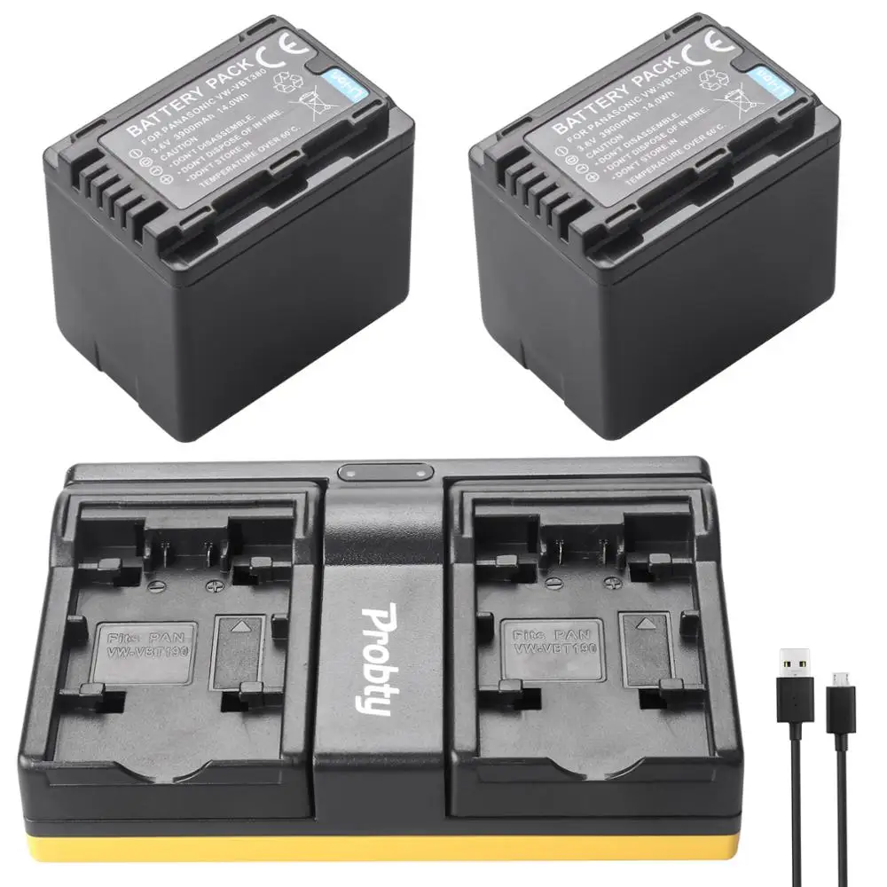 2 шт. 3900 мА/ч VW VBT380 Батарея + двойное зарядное устройство USB кабель для Panasonic Lumix HDC HS60