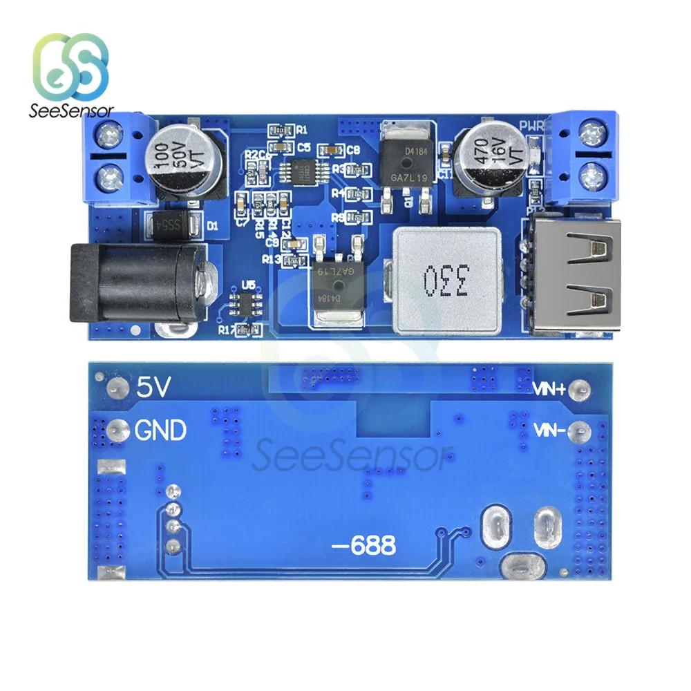 Регулируемый понижающий преобразователь источника питания USB LM2596S 24 В/12 В в 5 А