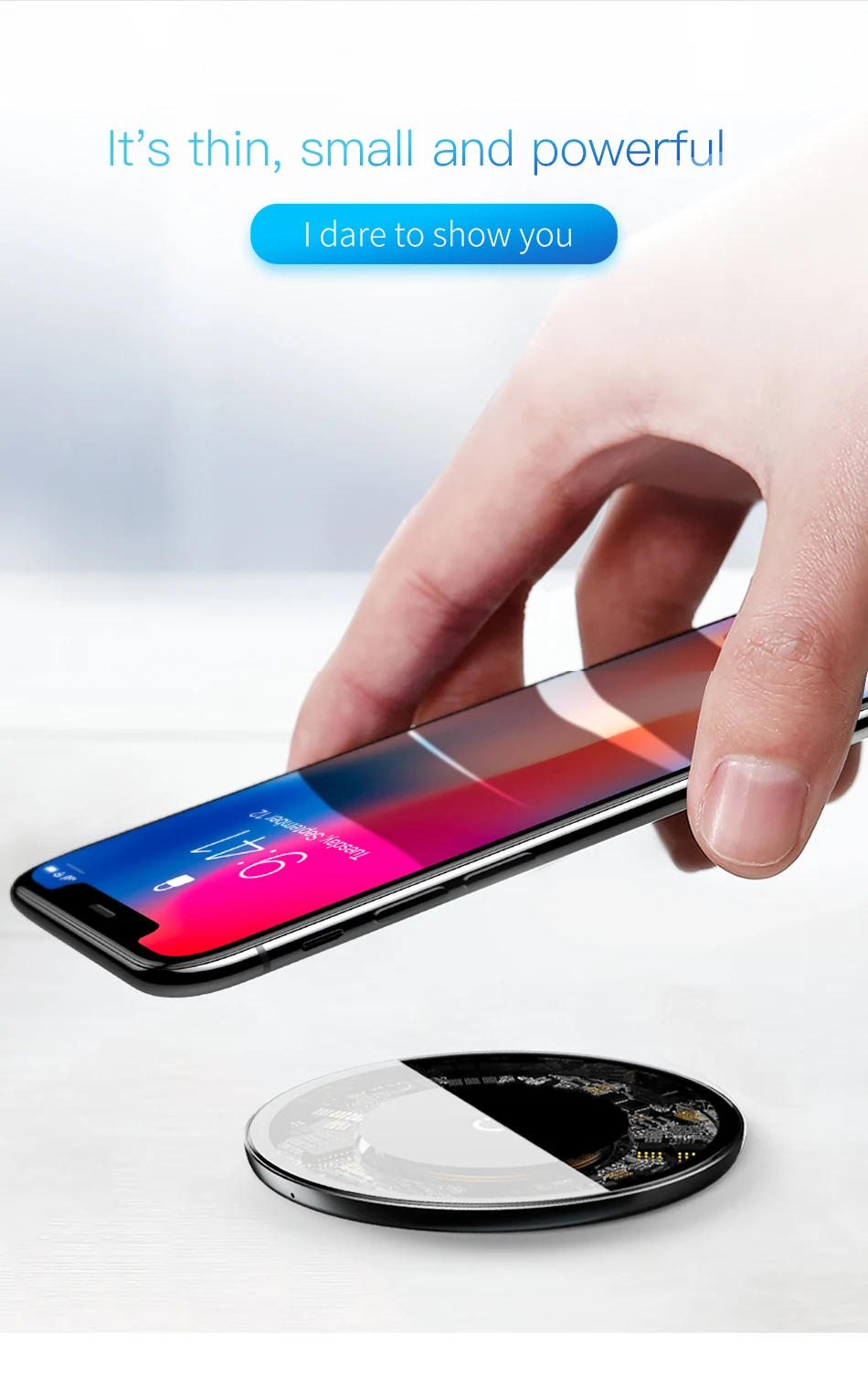 Тонкое Беспроводное зарядное устройство Baseus для iPhone X Xs Max samsung S9 Note9, стеклянная панель, видимое Беспроводное зарядное устройство для телефона Xiaomi MI9