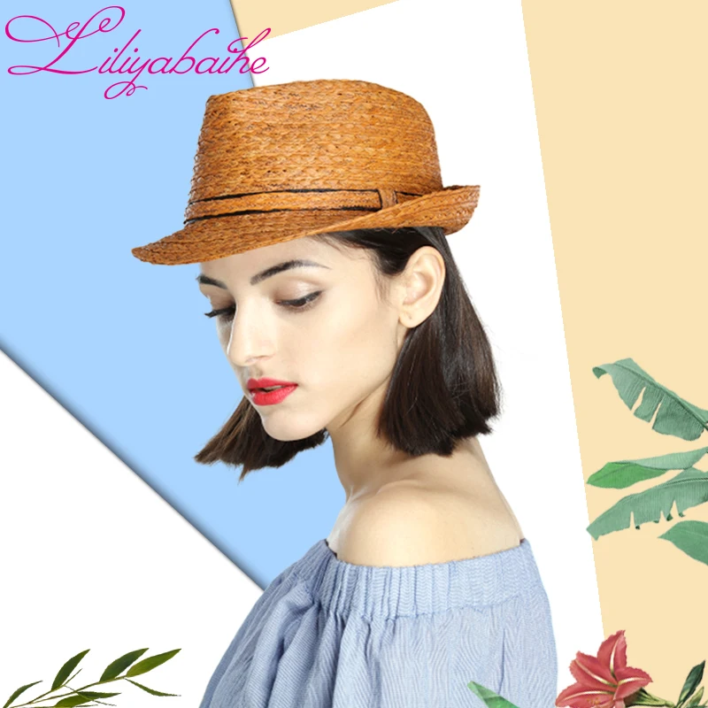 

liliyabaihe raffia Hats Summer Caps Hand-woven straw hat Seaside tourism Striped decoration