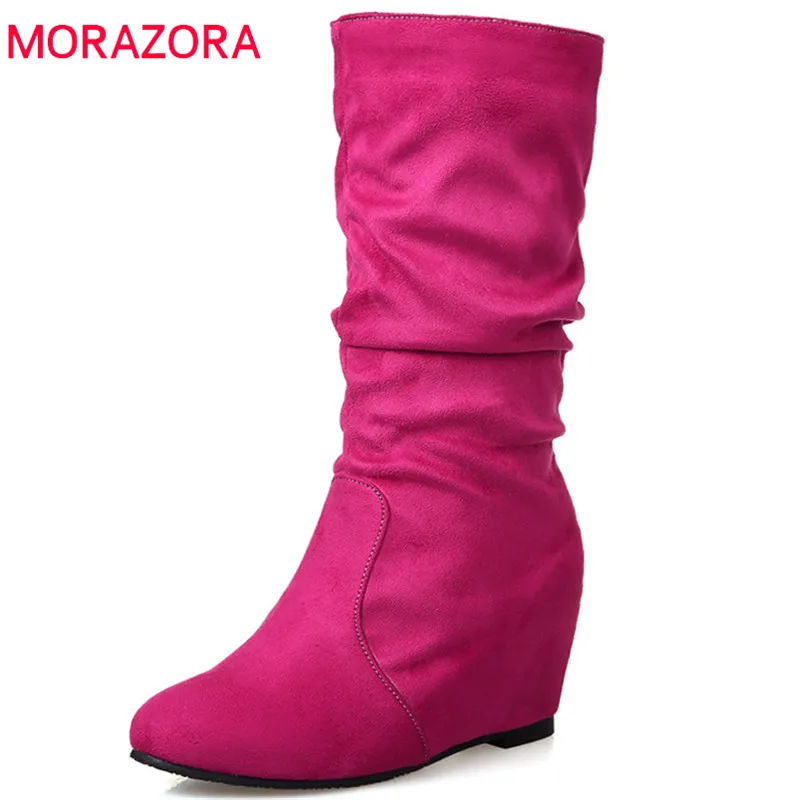 MORAZORA/2020 Новое поступление сапоги до середины икры женские из флока сезон осень