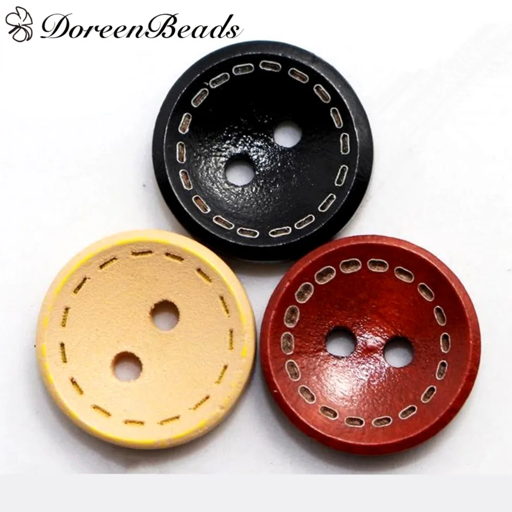 DoreenBeads 30 шт 1 5 см окрашенные деревянные пуговицы Круглые 2 отверстия для одежды DIY