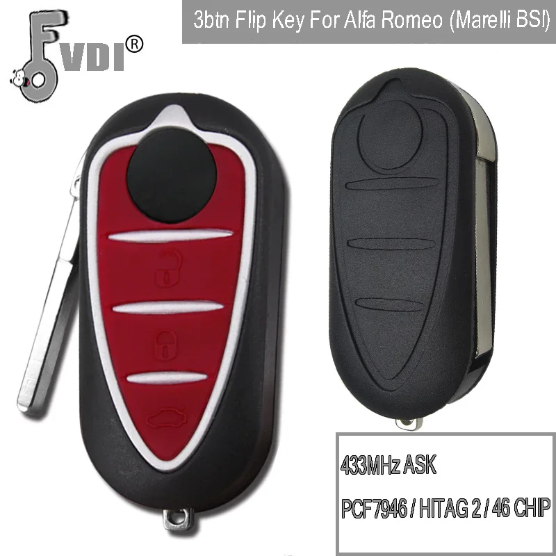 3btn флип ключ для Alfa Romeo (Marelli BSI) 433 МГц ASK PCF7946/HITAG 2/46 чип складной дистанционный
