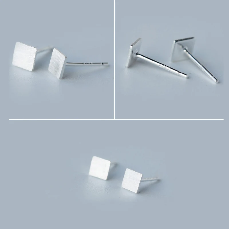 SRCOI простые крошечные квадратные серьги гвоздики из стерлингового серебра 925