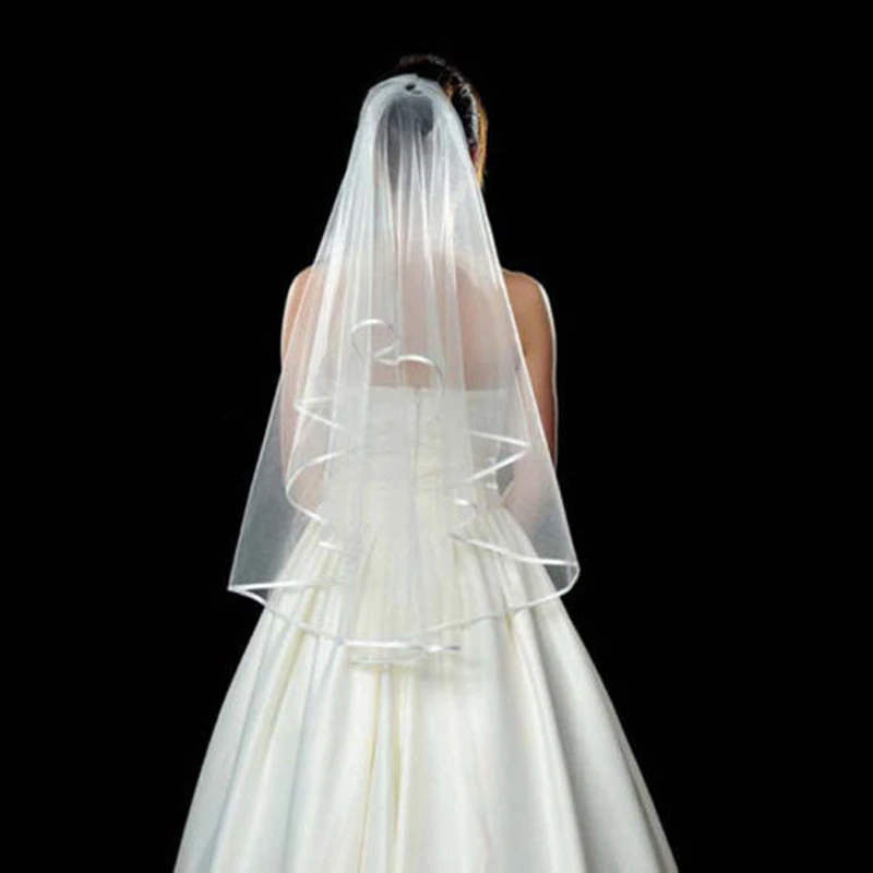 Свадебная фата с гребнем и кружевной лентой белый бежевый цвета|veil bridal|bridal veilwedding