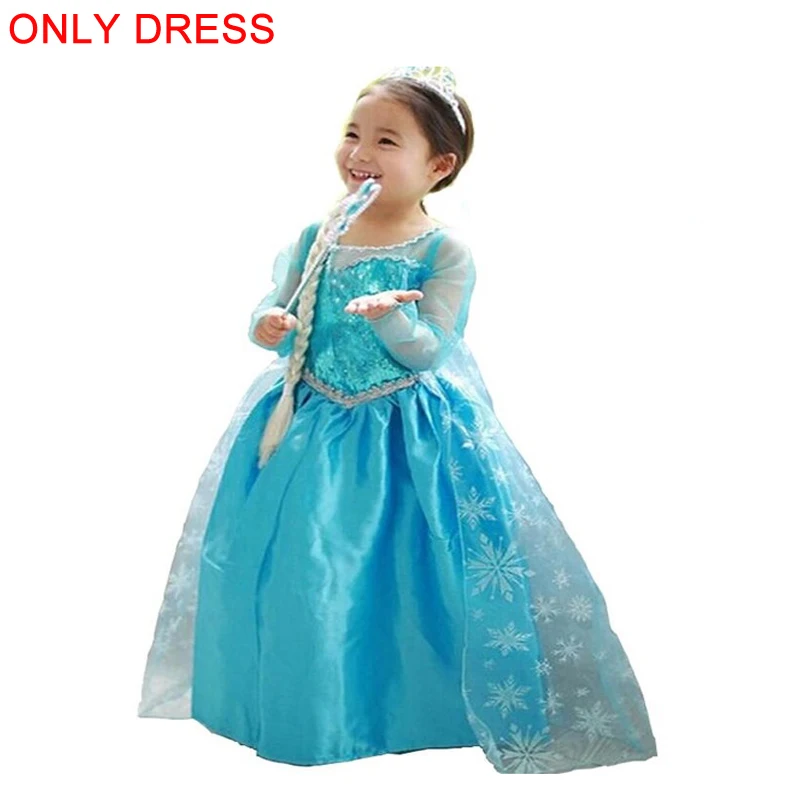 only dress B Г. Новые платья Эльзы вечерние платья для девочек для костюмированной вечеринки платье принцессы Анны и Эльзы с принтом снежинок на день рождения детский костюм Подарочный комплект с короной - Цвет: only dress B