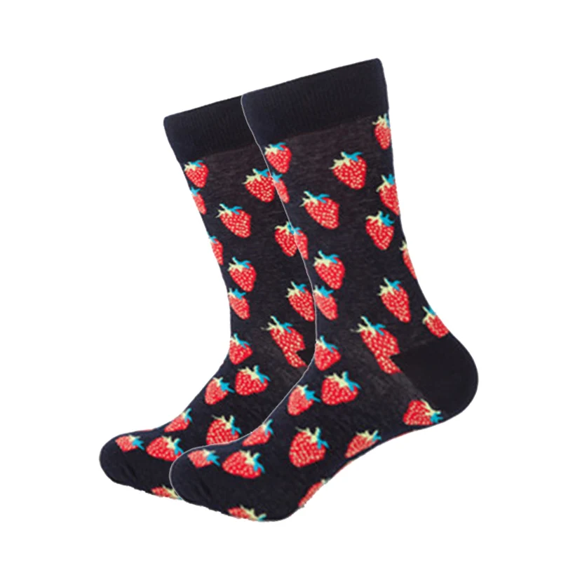 Black strawberry Брендовые мужские носки высокого качества из чесаного хлопка, 27 цветов, Веселые разноцветные носки с изображением фламинго, авокадо, носки с фруктами, дизайнерские носки «сделай сам» Носки - Цвет: Black strawberry