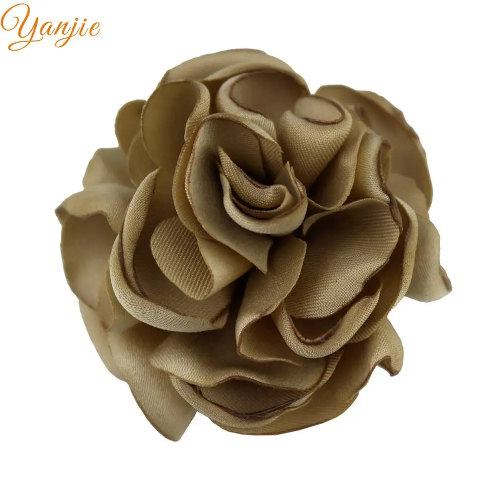 khaki 20 шт./лот 2 ''сожженных край шифоновое платье с цветочным рисунком для девочек атласный цветок розы для детский бант для волос" сделай сам "для девочек с повязкой на голову, аксессуары для волос - Цвет: khaki