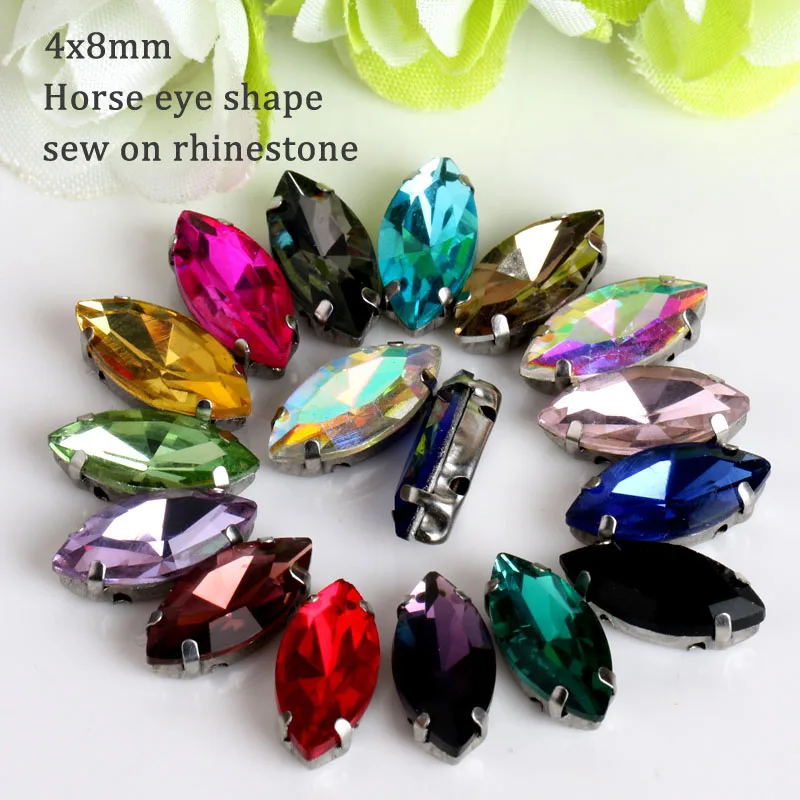 4x8mm 50pcs/lot Opal Horse Eye Crystal glass Sew On Rhinestone with Claw apply to Clothing Decoration | Дом и сад