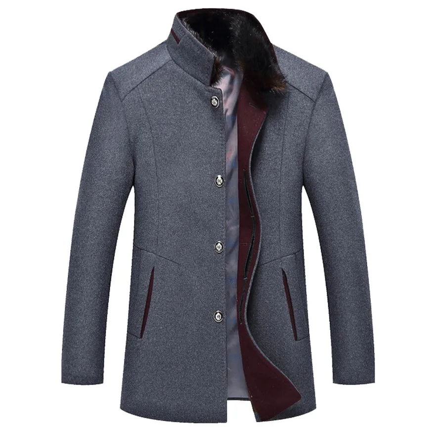 Модный деловой длинный утолщенный тонкий мужской пиджак зимний теплый шерстяной