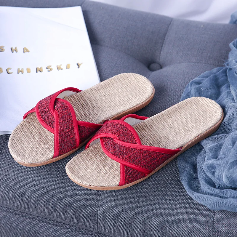 2021 Summer Flats Shoes Woman Casual Sneakers Flat Home Slippers Beach Linen Sandals Flip Flops intersect Women Indoor Slipper | Обувь