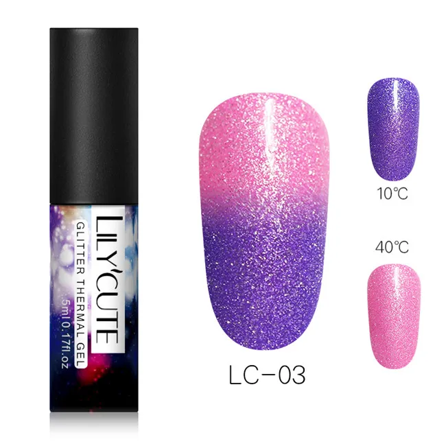 glitter 3 LILYCUTE, 7 мл, меняющий цвет температуры, Гель-лак для ногтей, термальный УФ-гель, Полупостоянный Гель-лак для ногтей, блестящий гель для ногтей - Цвет: glitter 3