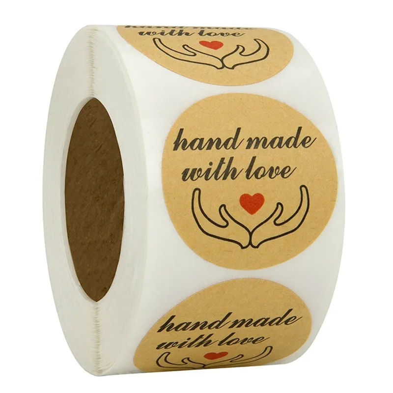 

500 шт./рулон, круглые наклейки с надписью «Handmade with Love»