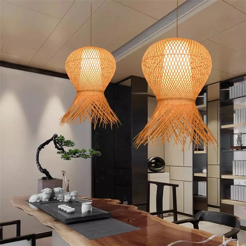 Кантри ручной работы бамбуковое плетение подвесные светильники личность