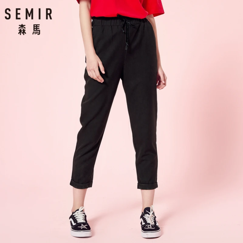 SEMIR женские укороченные брюки с эластичным поясом на шнурке завязками талии