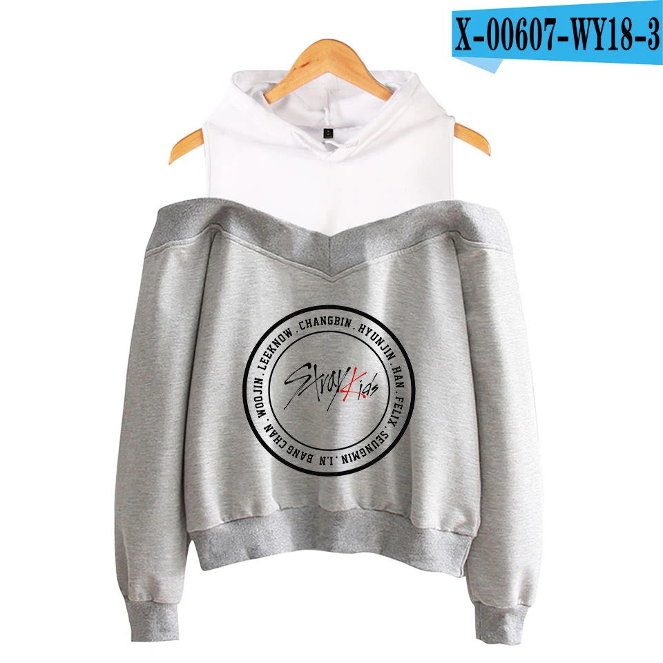 Frdun Tommee stray kids KPOP, толстовка с открытыми плечами, женская мода, хип-хоп принт, женские толстовки с капюшоном, Highstreet, толстовка, XS-2XL - Цвет: gray