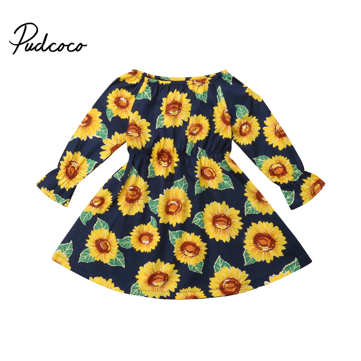 Новинка 2018 Брендовые платья с подсолнухами для маленьких девочек длинными