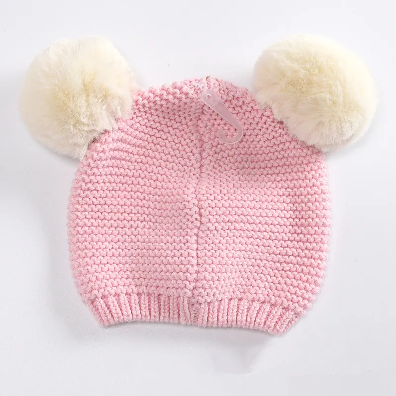 Детские шапки с двумя мячиками женские сохраняют тепло зимняя вязаная шапка для