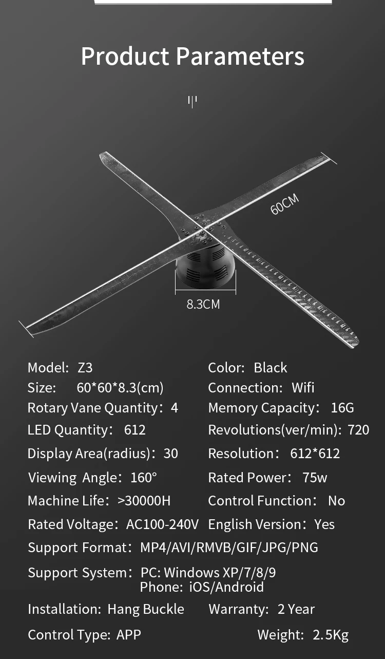 ZIoT 60cm-A 3D голографический displayer светодиодный вентилятор голографический проектор голограмма рекламная машина