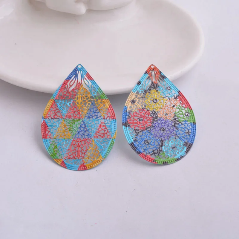 

30pcs/lot 49*33mm Filigree Water Drop Charms colorful Painted Teardrop Pendant DIY Earring findings