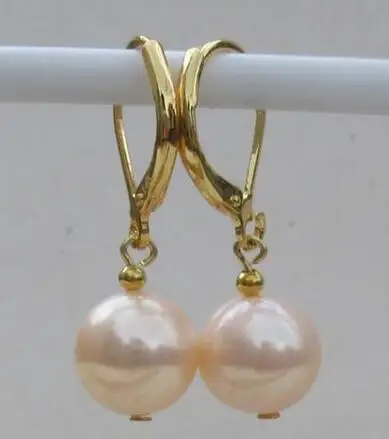 

free shipiing new design natural AAA 10-11mm south sea pink pearl earrings 14K/20 Gold