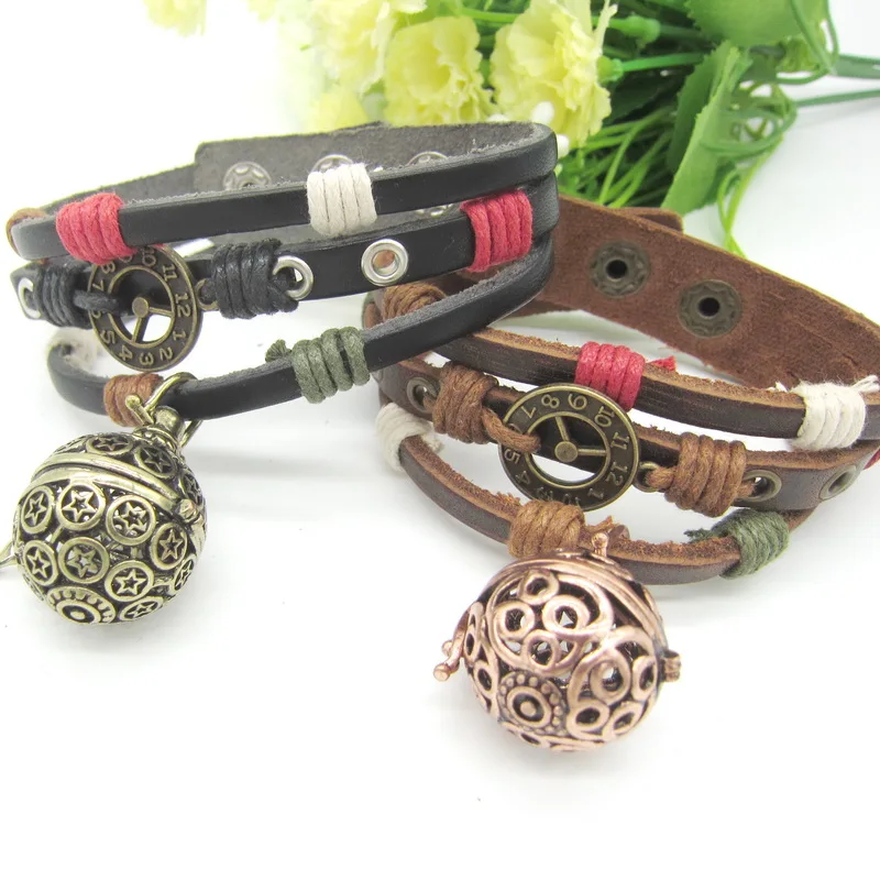 2017 Новое поступление Часы Металлический оберег Ручной работы Кожаный Браслет с Подвеской Медальоном 22 мм DIY Лавовыми Шариками-Диффузором на Войлочном Шаре.