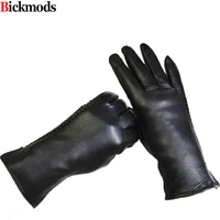 guantes eldiven female leather gloves deerskin glove side embossing style velvet lining warm autumn and winter free shipping