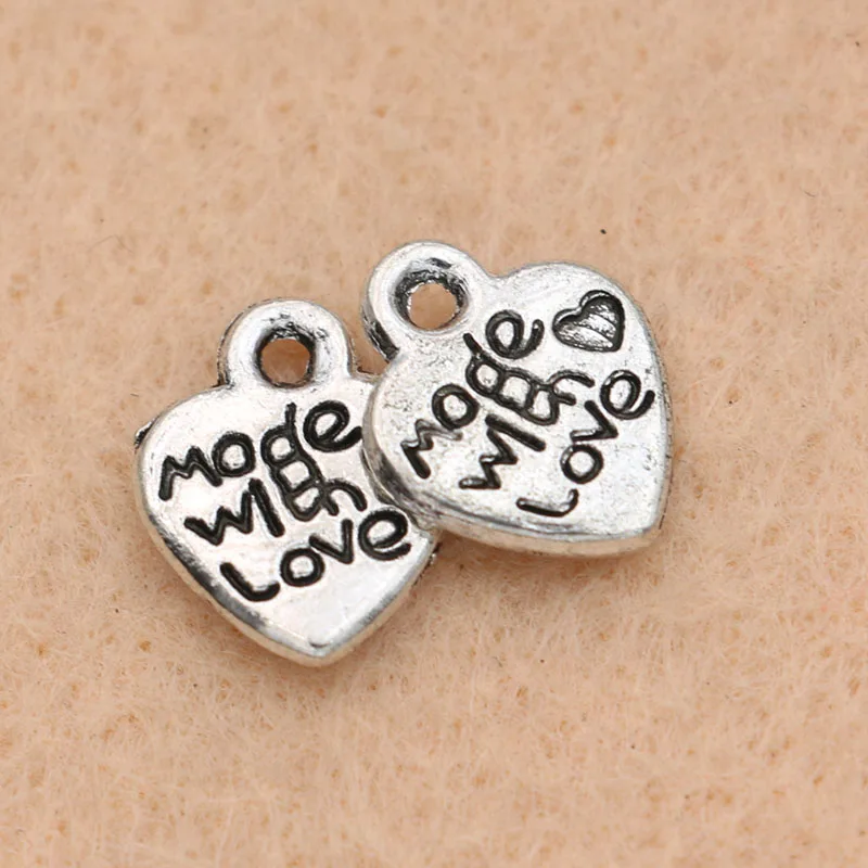 

20PCS Heart Charms Made with love Pendants Tibetan Silver Plated Jewelry Making Bracelet Accessories DIY Handmade