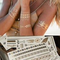 10 sheets fashion gold silver metal flash tattoo metallic tattoo sticker temporary body art women beach waterproof size 15x21c